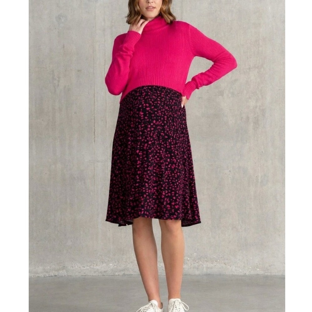 Seraphine Lucie Knitted Topper Maternity Dress Pink Black Abstract US 6 NEW‎